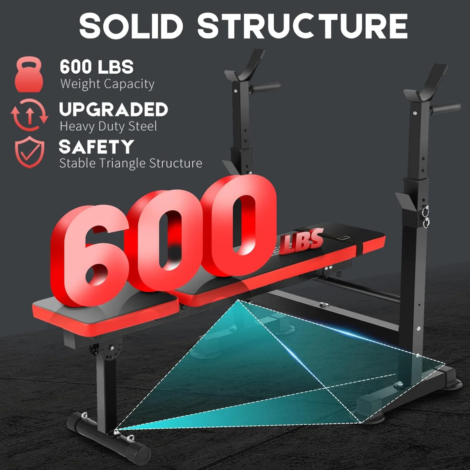 OPPSDECOR 600lbs 6 in 1 Weight Bench Set with Squat Rack Foldable Bench Press with Removable Foot Catch Adjustable Workout Bench for Home Gym