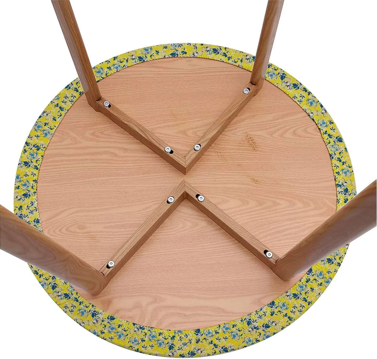 Orange Yellow Round Fitted Tablecloth with Elastic Edge Flowers Striped Retro Natural Art Soft-Touch Fitted Table Cloth, Waterproof Oil-Proof Table Cover Fit for 36"-39" Diameter Table Floral