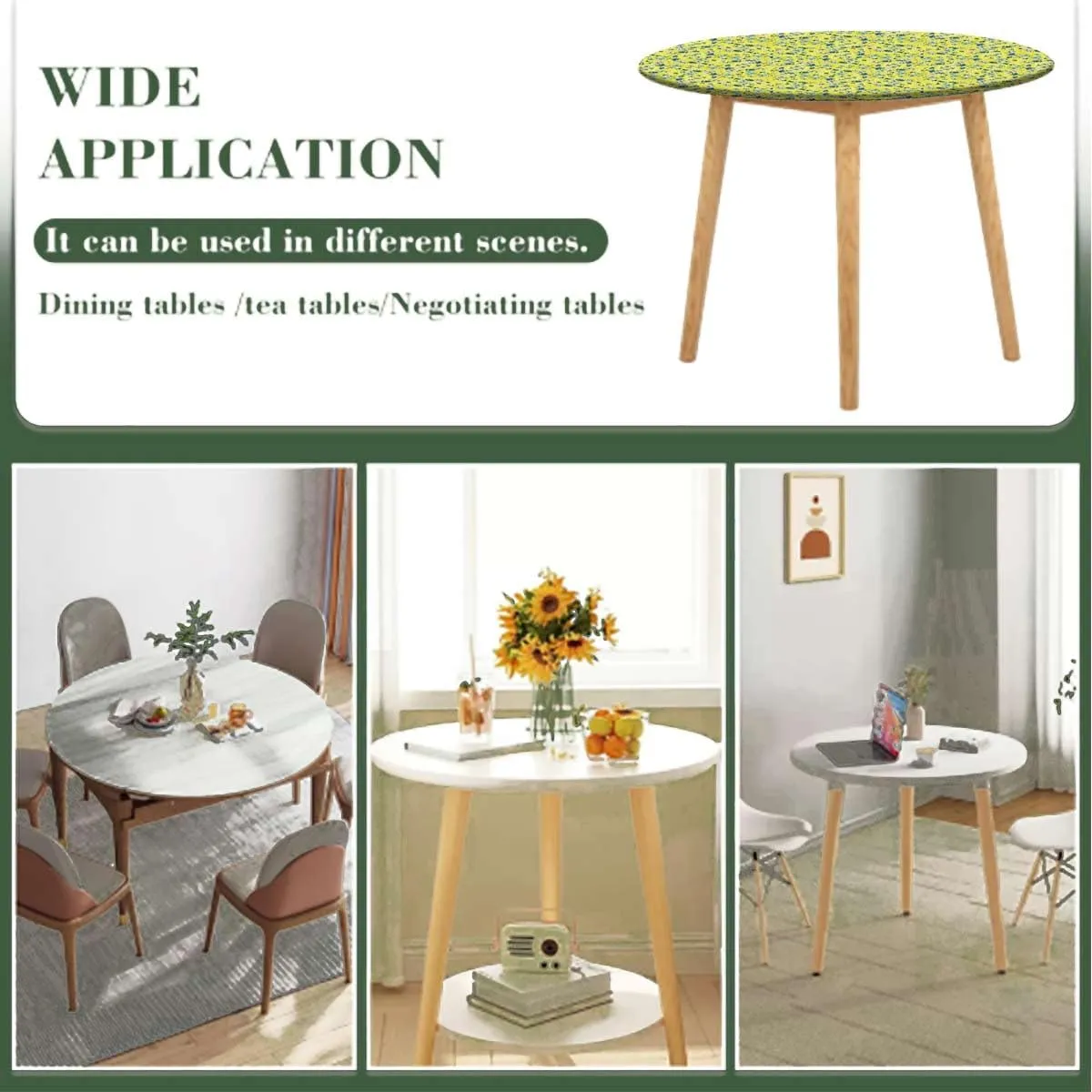 Orange Yellow Round Fitted Tablecloth with Elastic Edge Flowers Striped Retro Natural Art Soft-Touch Fitted Table Cloth, Waterproof Oil-Proof Table Cover Fit for 36"-39" Diameter Table Floral