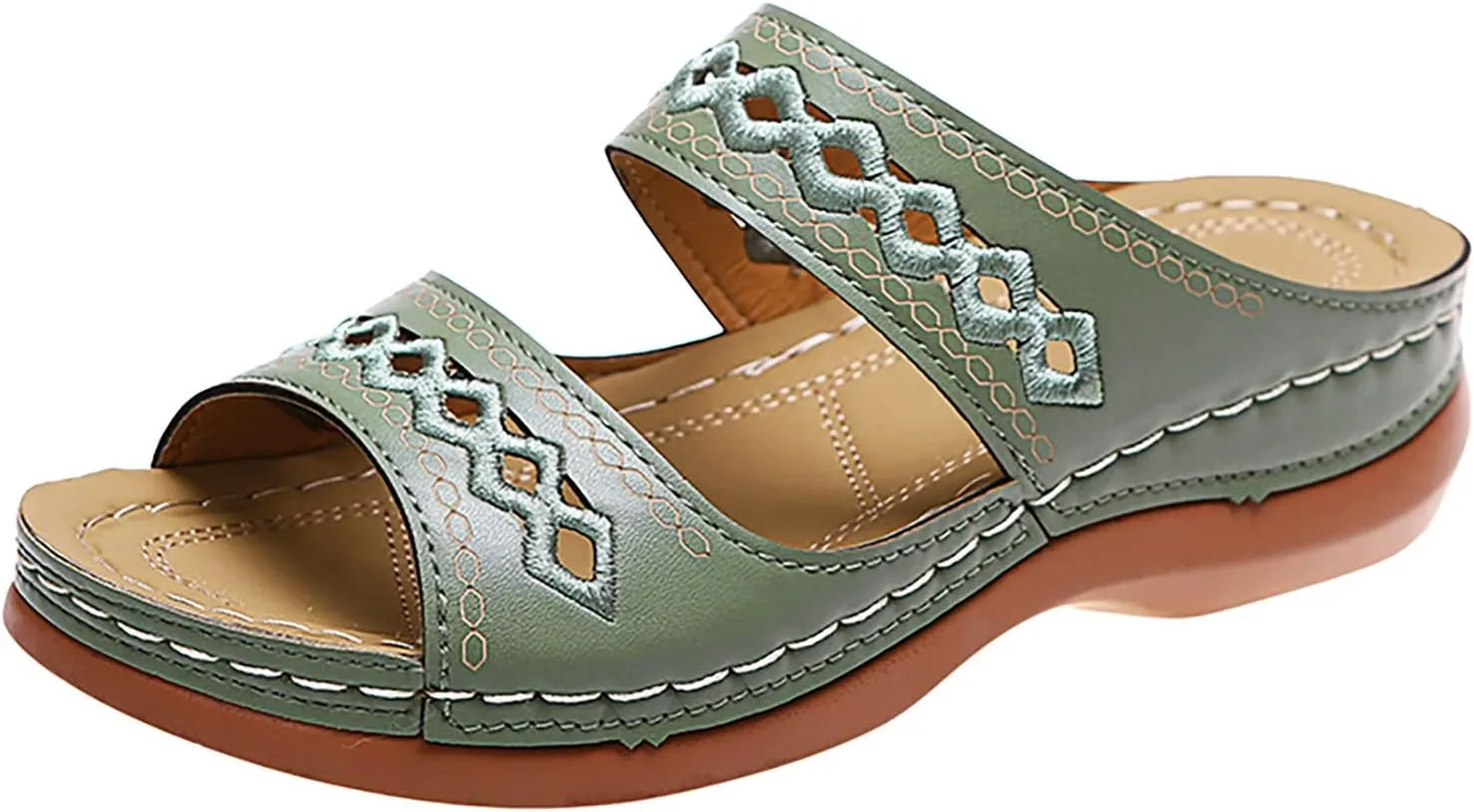 Orthopedic Sandals for Women, Women Wedge Walking Slippers with Arch Support Anti-Slip Breathable Sandal Slip On Flip Flops Dressy Summer Comfy Platform Beach Travel Sandal Shoes (04-Green, 7.5)