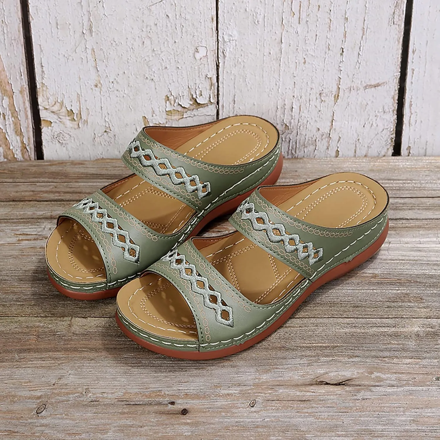 Orthopedic Sandals for Women, Women Wedge Walking Slippers with Arch Support Anti-Slip Breathable Sandal Slip On Flip Flops Dressy Summer Comfy Platform Beach Travel Sandal Shoes (04-Green, 7.5)