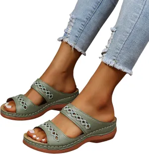 Orthopedic Sandals for Women, Women Wedge Walking Slippers with Arch Support Anti-Slip Breathable Sandal Slip On Flip Flops Dressy Summer Comfy Platform Beach Travel Sandal Shoes (04-Green, 7.5)