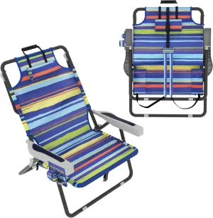 Outdoor Beach Foldable Chaise Lounge Chair with Detachable Pillow & Pocket, Portable Tanning Chair with 5 Position Adjustable Back, Beach, Pool and Camping, Multi Color