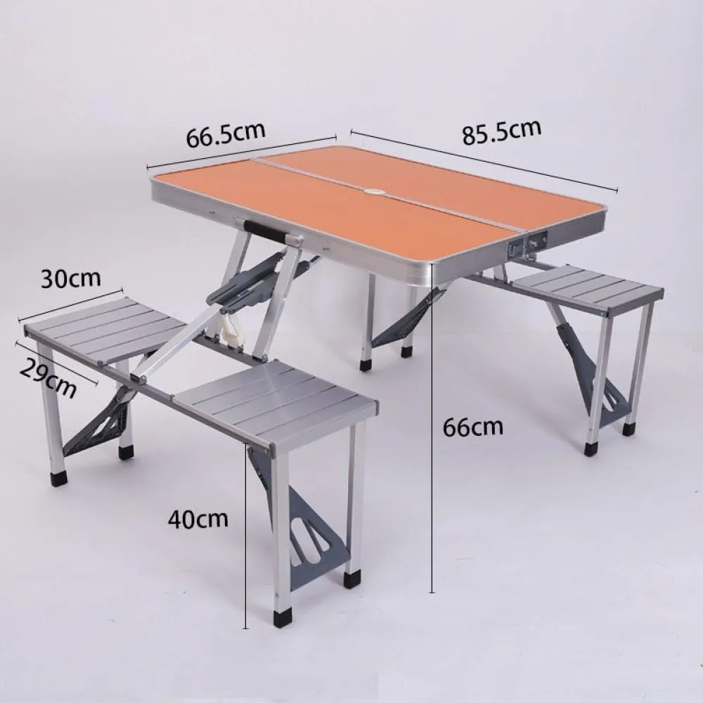 Outdoor Camping Folding Table and Chair One Table Four Chairs Aluminum Alloy Connected Simple Portable Folding Picnic Table,Orange (Silver)