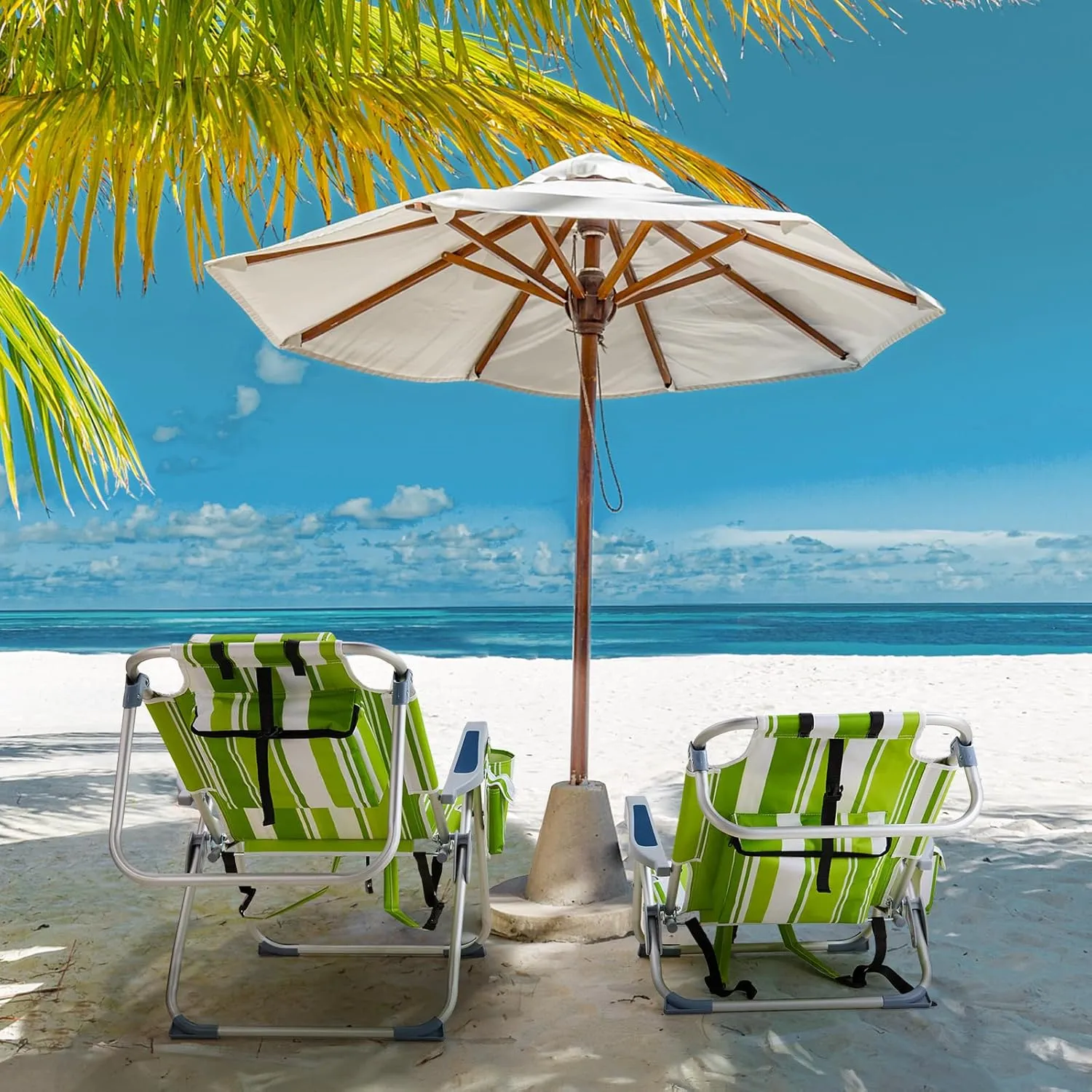 Outdoor Low Beach Lawn Chair,Portable Lightweight Folding Chair for Adults,Folding Beach Chair,Portable Backpack Foldable Camping Chair,with Cup Holder,for Patio Pool Yard Garden (Green Stripes)