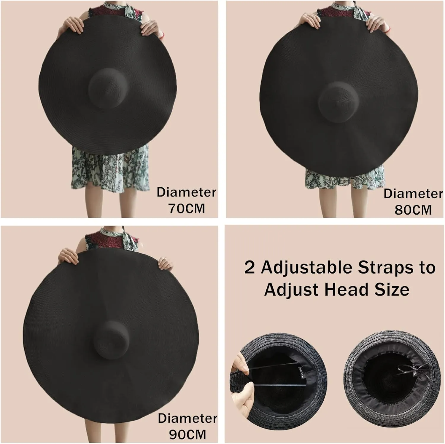 Oversized Beach Straw Hats for Women Floppy, Extra Large Sun Visor Hat Wide Brim Summer Roll Up Big Beach Hat Women Foldable
