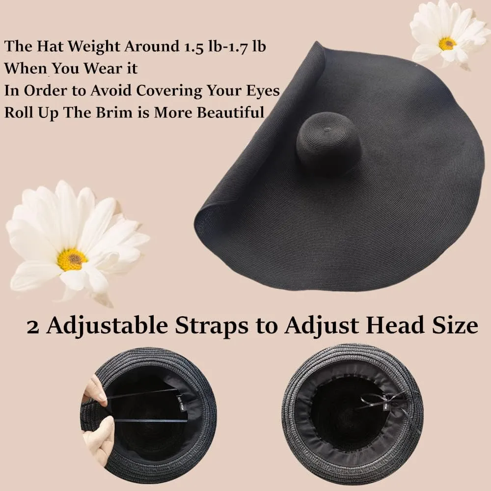 Oversized Beach Straw Hats for Women Floppy, Extra Large Sun Visor Hat Wide Brim Summer Roll Up Big Beach Hat Women Foldable