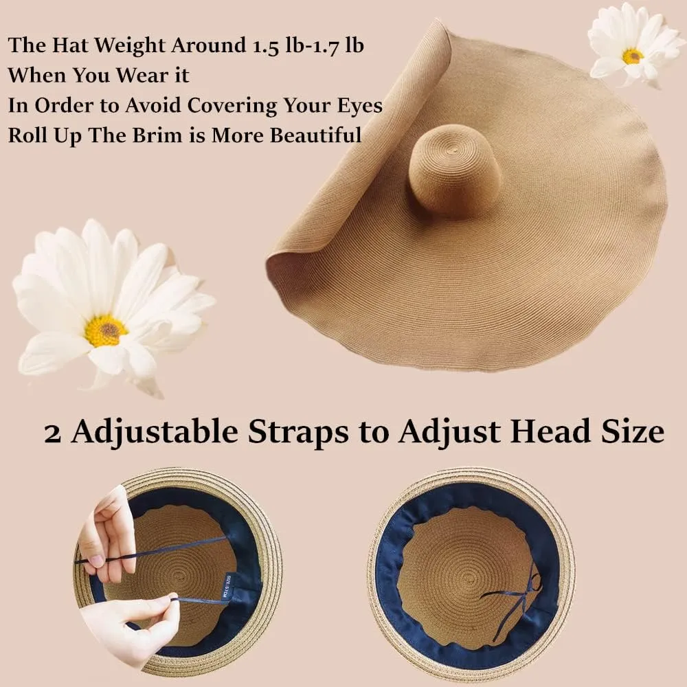Oversized Beach Straw Hats for Women Floppy, Extra Large Sun Visor Hat Wide Brim Summer Roll Up Big Beach Hat Women Foldable