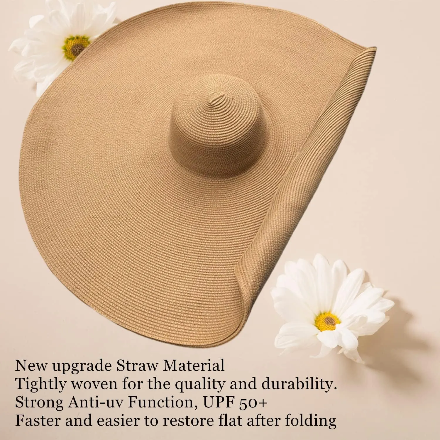 Oversized Beach Straw Hats for Women Floppy, Extra Large Sun Visor Hat Wide Brim Summer Roll Up Big Beach Hat Women Foldable