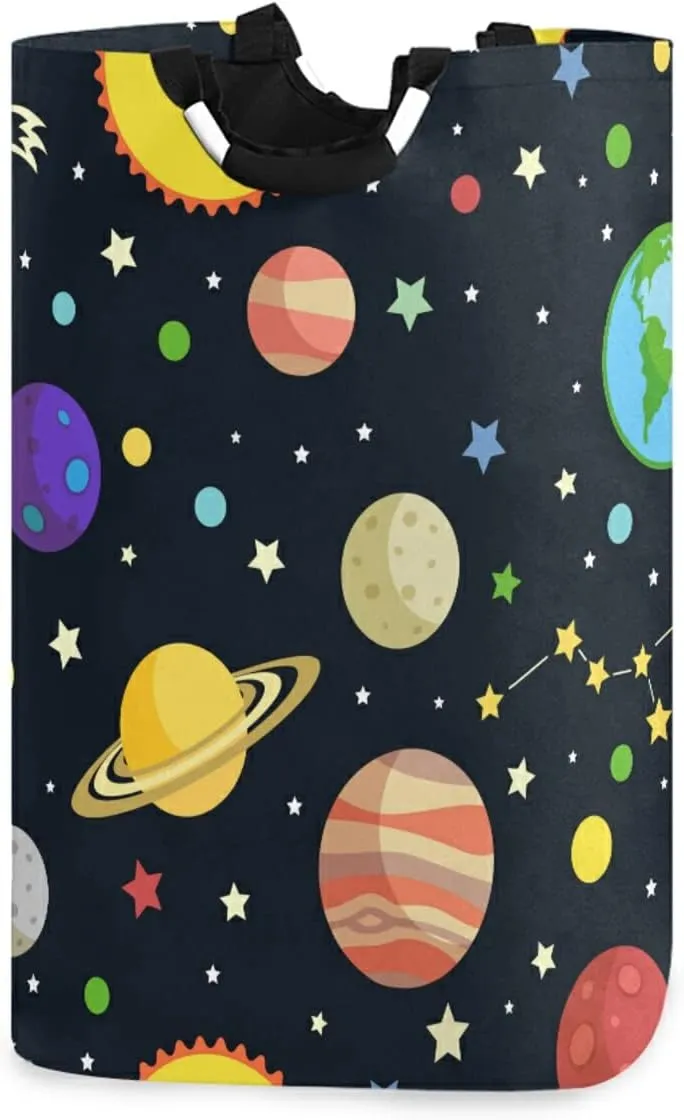 Oyihfvs Galaxy Space Seamless Colorful Planets Stars Comets on Black Laundry Hamper Basket Bucket, Foldable Dirty Clothes Bag, Waterproof Fabric Washing Bin, Toy Storage with Handles for Bathroom
