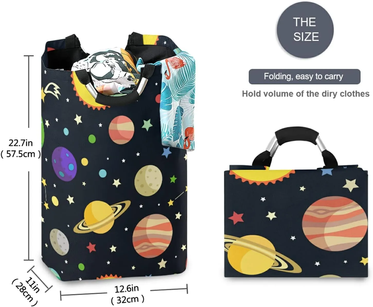 Oyihfvs Galaxy Space Seamless Colorful Planets Stars Comets on Black Laundry Hamper Basket Bucket, Foldable Dirty Clothes Bag, Waterproof Fabric Washing Bin, Toy Storage with Handles for Bathroom