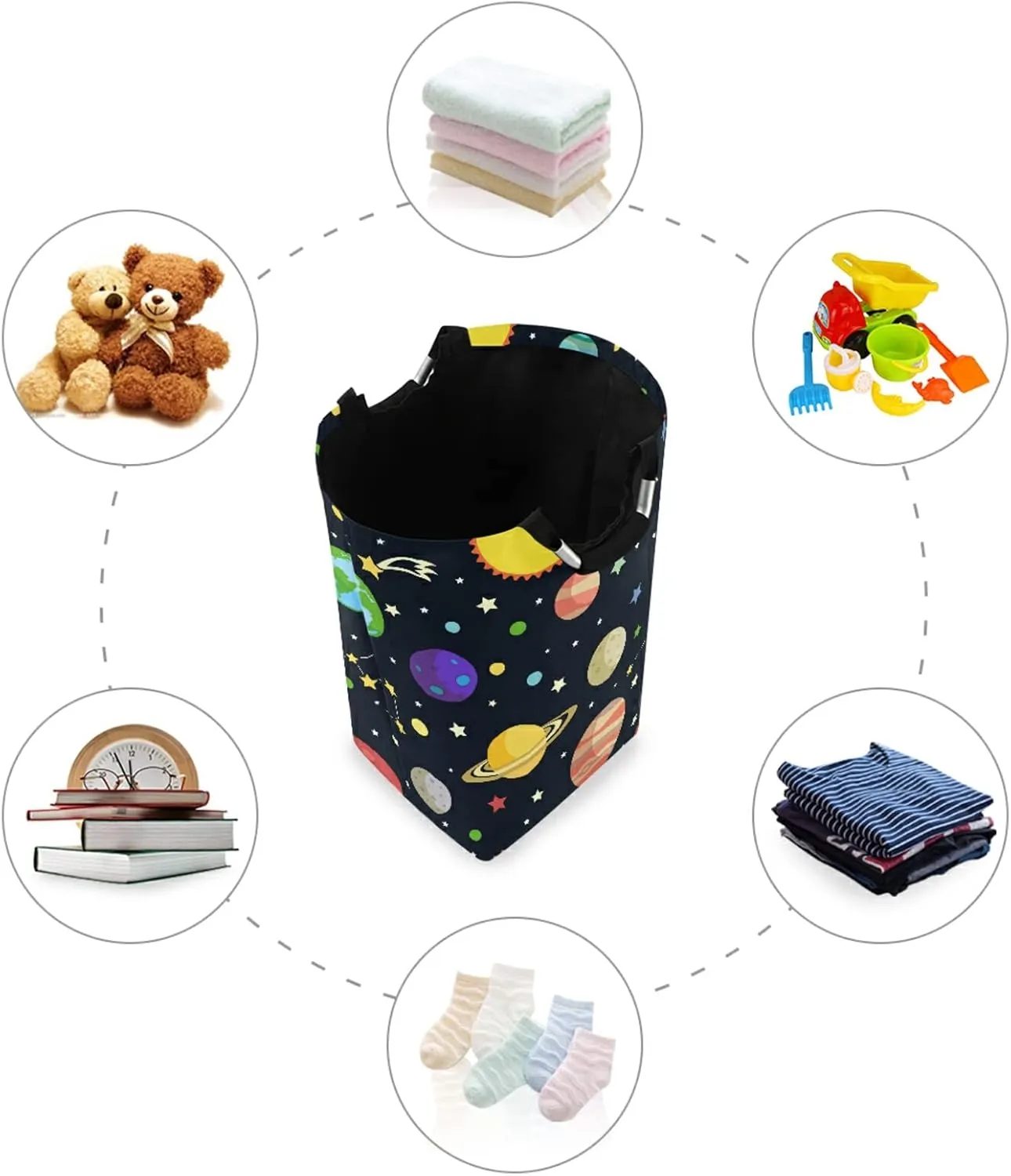 Oyihfvs Galaxy Space Seamless Colorful Planets Stars Comets on Black Laundry Hamper Basket Bucket, Foldable Dirty Clothes Bag, Waterproof Fabric Washing Bin, Toy Storage with Handles for Bathroom