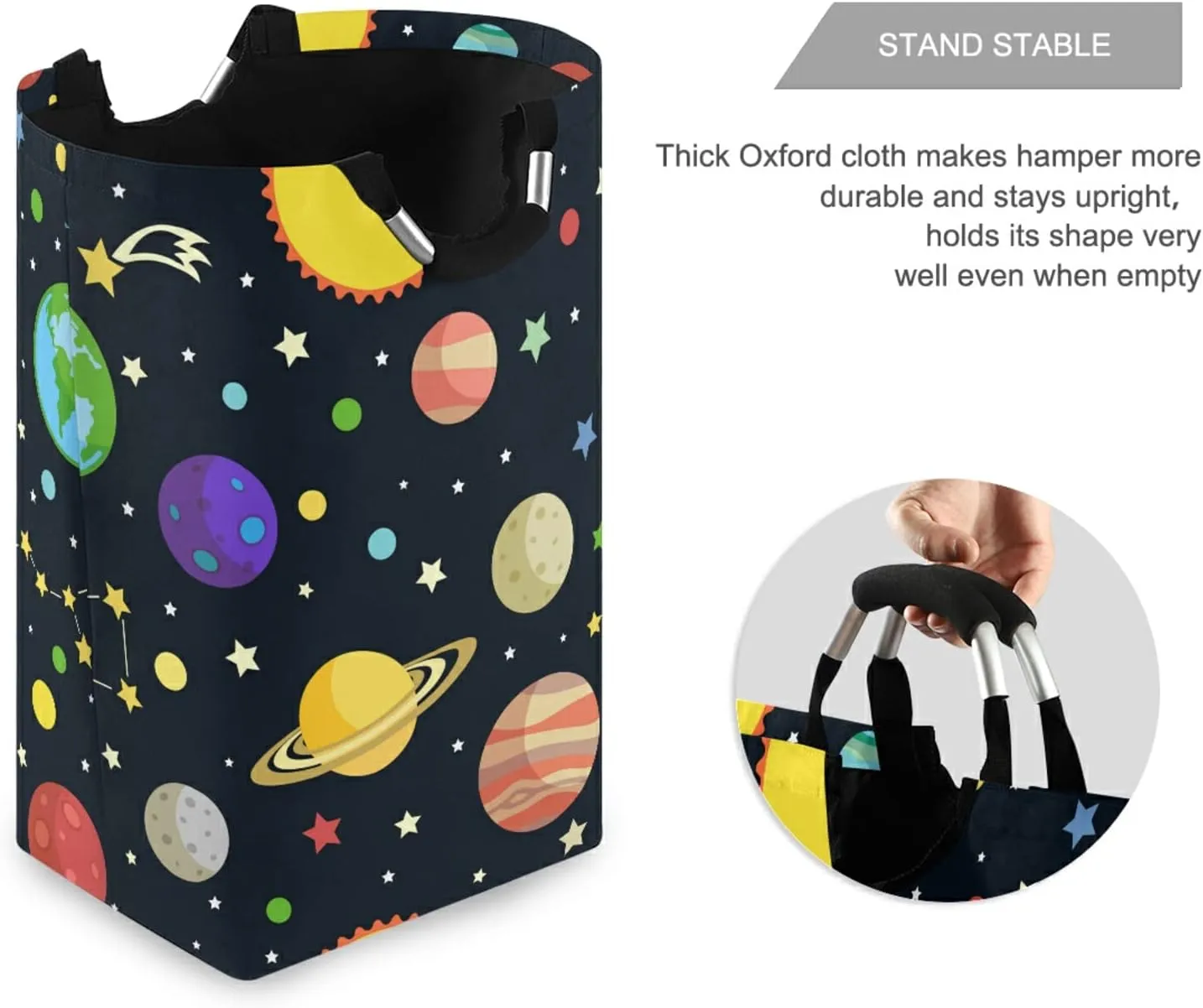 Oyihfvs Galaxy Space Seamless Colorful Planets Stars Comets on Black Laundry Hamper Basket Bucket, Foldable Dirty Clothes Bag, Waterproof Fabric Washing Bin, Toy Storage with Handles for Bathroom