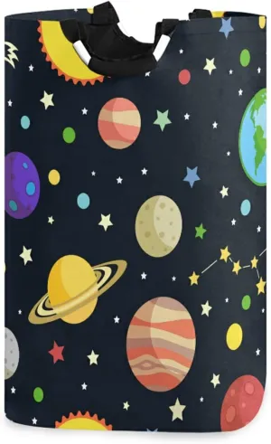 Oyihfvs Galaxy Space Seamless Colorful Planets Stars Comets on Black Laundry Hamper Basket Bucket, Foldable Dirty Clothes Bag, Waterproof Fabric Washing Bin, Toy Storage with Handles for Bathroom