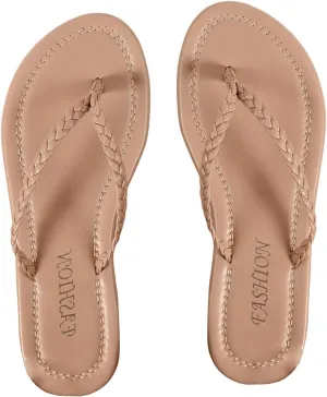 OYOANGLE Women's Braided Strap Flip Flop Thong Sandals Open Toe Slider Sandal Beach Vacation Shoes