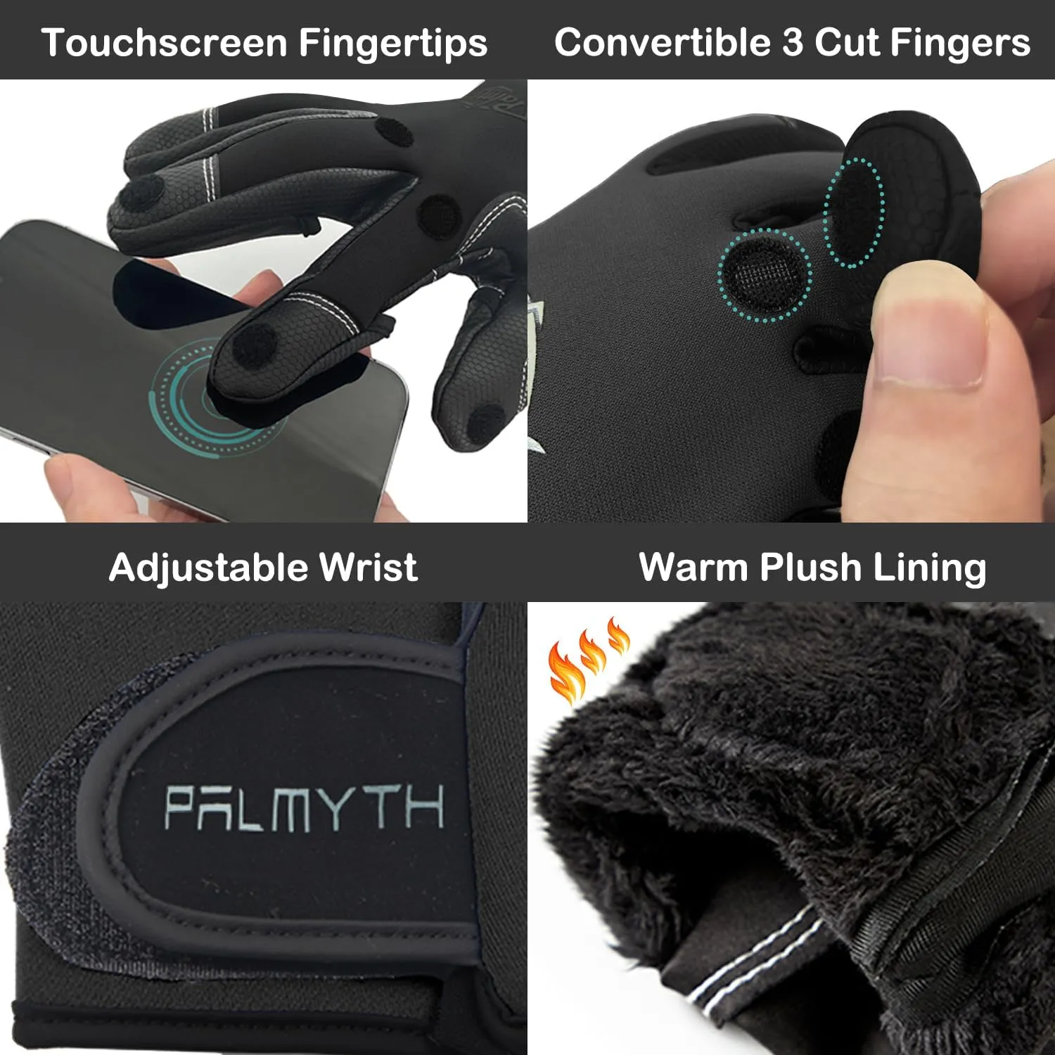 Palmyth Neoprene Fishing Gloves for Men and Women 3 Cut Fingers Flexible Great for Photography Fly Fishing Ice Fishing Running Touchscreen Texting Hiking Jogging Cycling Walking