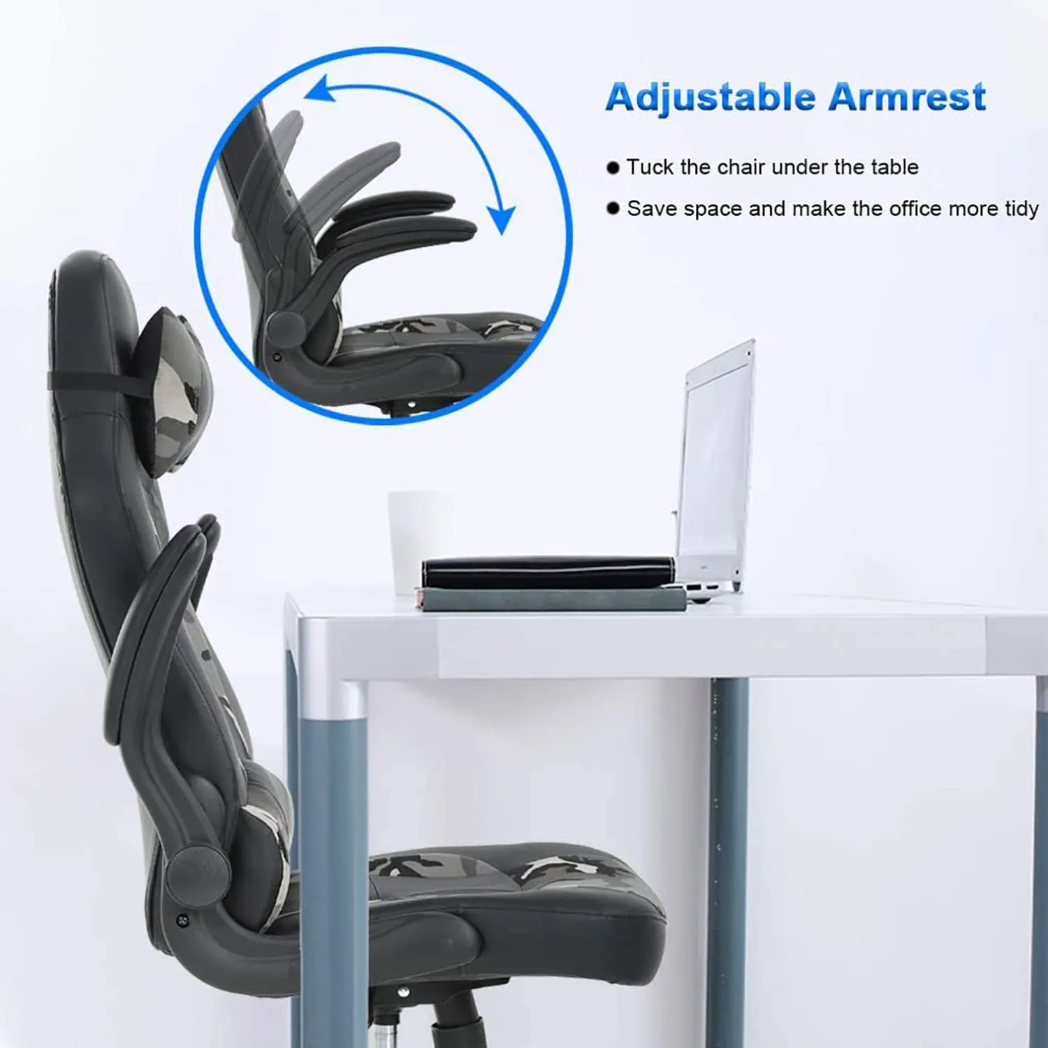 PC Gaming Chair PU Leather Offcie Chair Roling Swivel Task Racing Ergonomic Desk Chairs with High Back Headrest and Adjustable Lumbar Support(Camo)