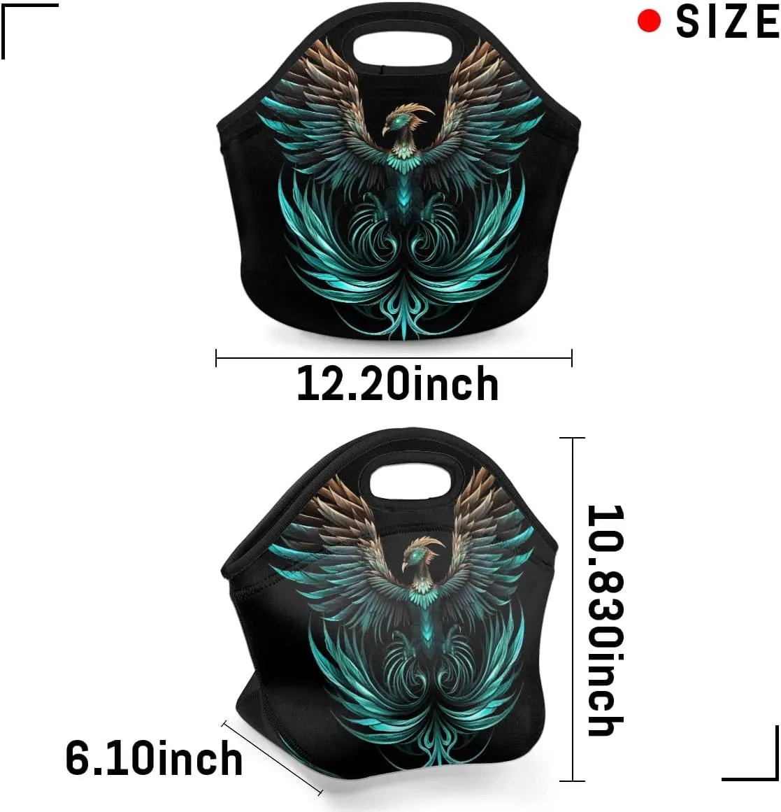 Phoenix Neoprene Lunch Bag Waterproof Tote Bag Lunch Sack with Zipper Lunch Box Tote for Picnic Mom Food Handbag Holiday Gifts Reusable Lunch Tote Bag Lightweight
