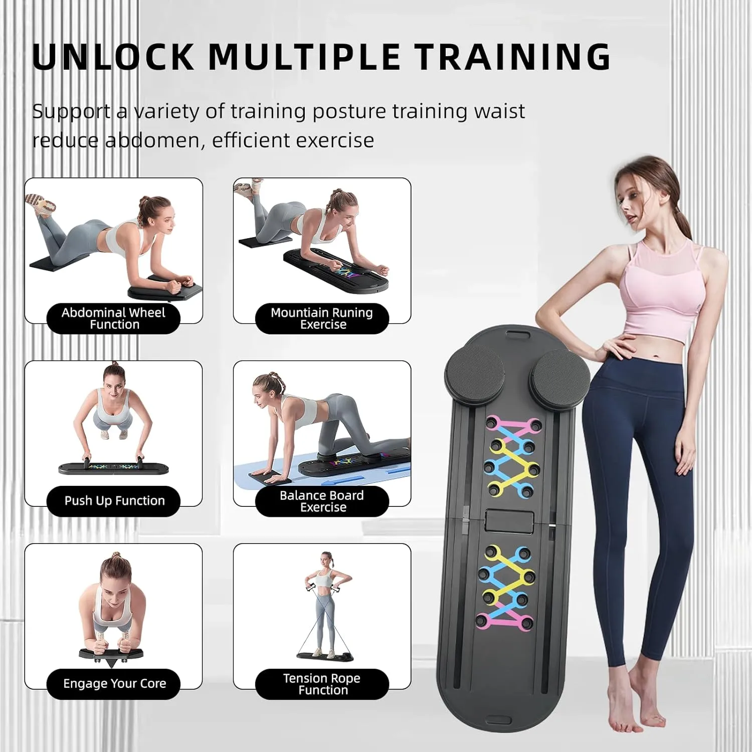 Pilates Board - Pilates Reformer Set, 6 in 1 Pilates Boards for Home Workout, Portable and Foldable Pilates Reformers Machine, Multifunctional Pilates Board for Women