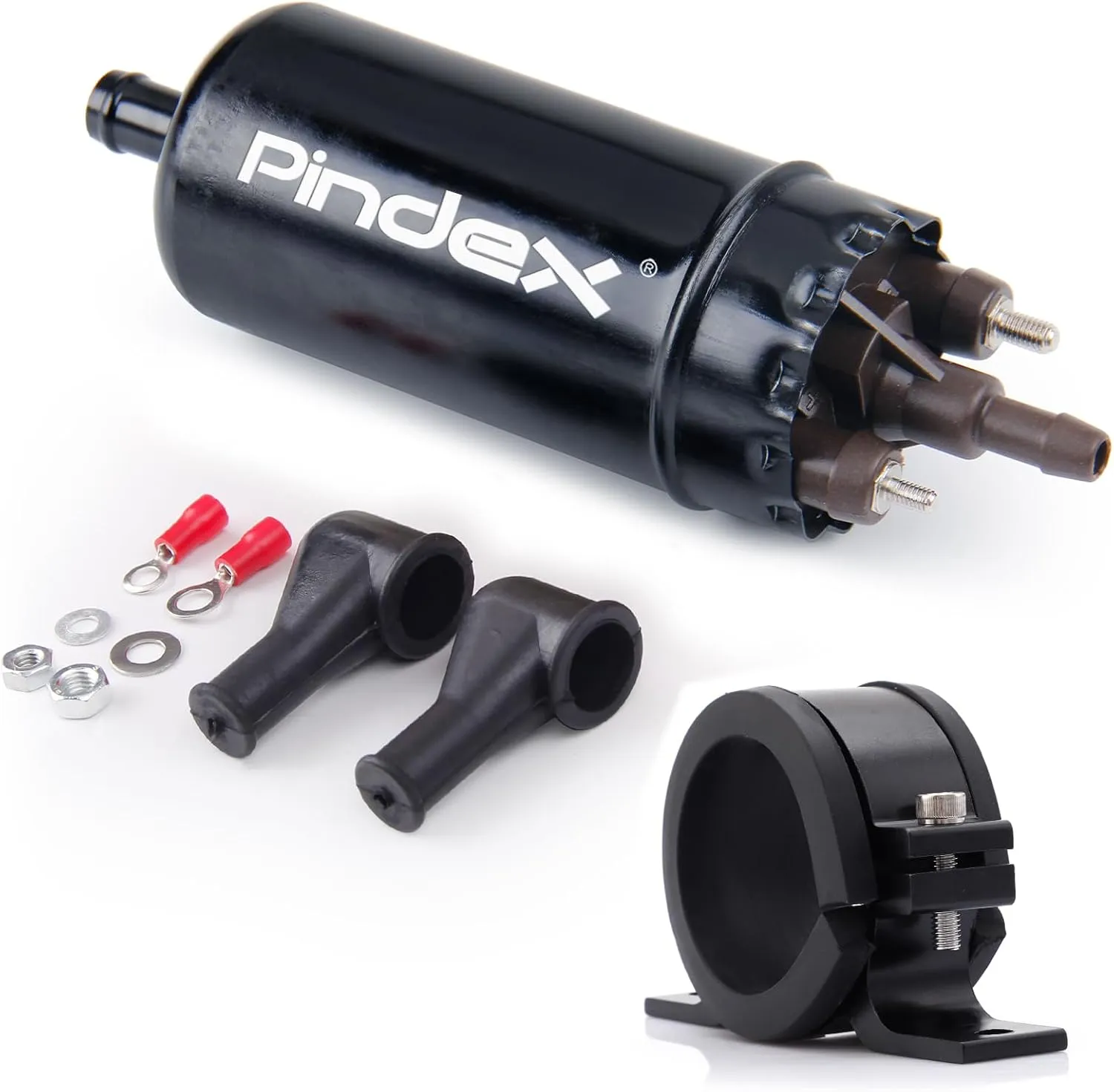 Pindex Universal External In Line Fuel Pump,116 PSI High Pressure 12V Electric Pump Injection Systems Compatible with 0580464070 0580453911 0580463017 0580464023,Black