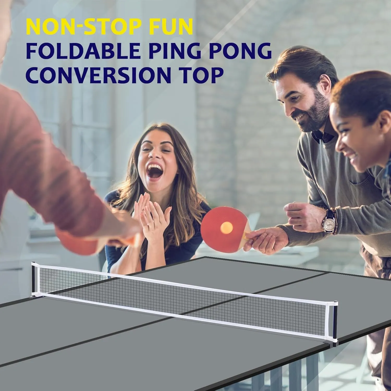 Ping Pong Table Top, 84" Mid-Size Foldable Ping Pong Table Topper for Pool Table, Indoor Outdoor Table Tennis Conversion Top w/Net & Premium Foam Padding, Lightweight and Portable