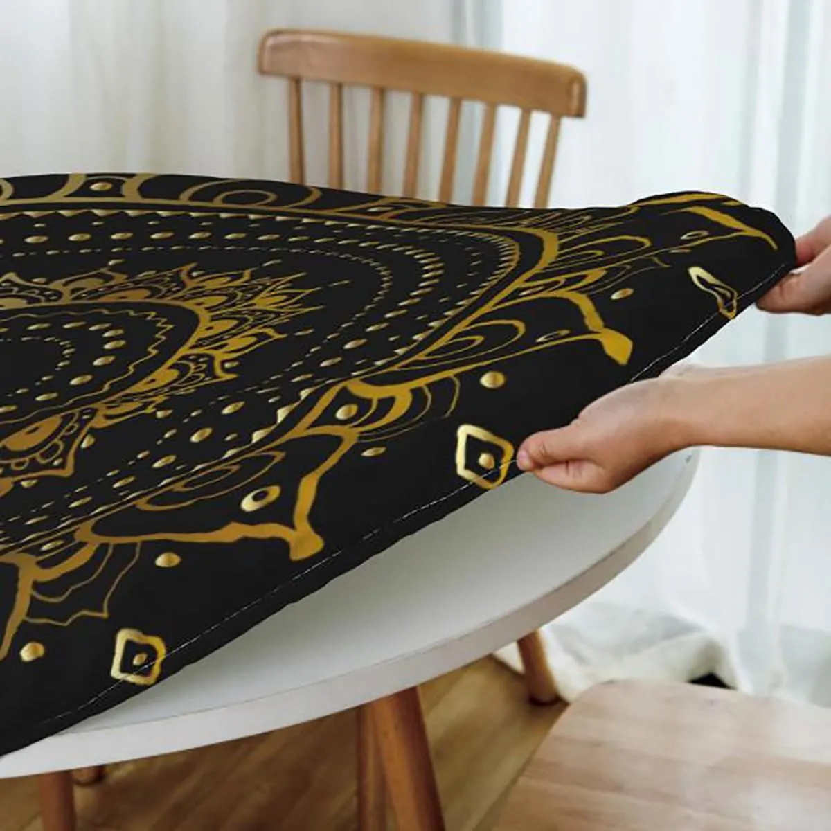 Pink and White Tablecloth Overlay for Round Romantic Floral Design Blossoms Leaves Elastic Edge Waterproof Table Cover Table Cloth for Round Table Flowers Fit for 36"-39" Table