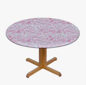 Pink and White Tablecloth Overlay for Round Romantic Floral Design Blossoms Leaves Elastic Edge Waterproof Table Cover Table Cloth for Round Table Flowers Fit for 36"-39" Table