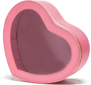 Pink Heart Makeup Bag-Heart Shaped Valentine Day Gift for Her,Pink Clear Top Open Cosmetic Organizer, Large Waterproof Travel Makeup Bag for Girls Women