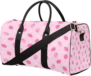 Pink Strawberry Travel Duffel Bag for Women Girls Cute Strawberry Sport Gym Tote Bag Lightweight Waterproof Foldable Weekender Overnight for Dance Sport Gym Hospital Training Swim Yoga Handbag Pink