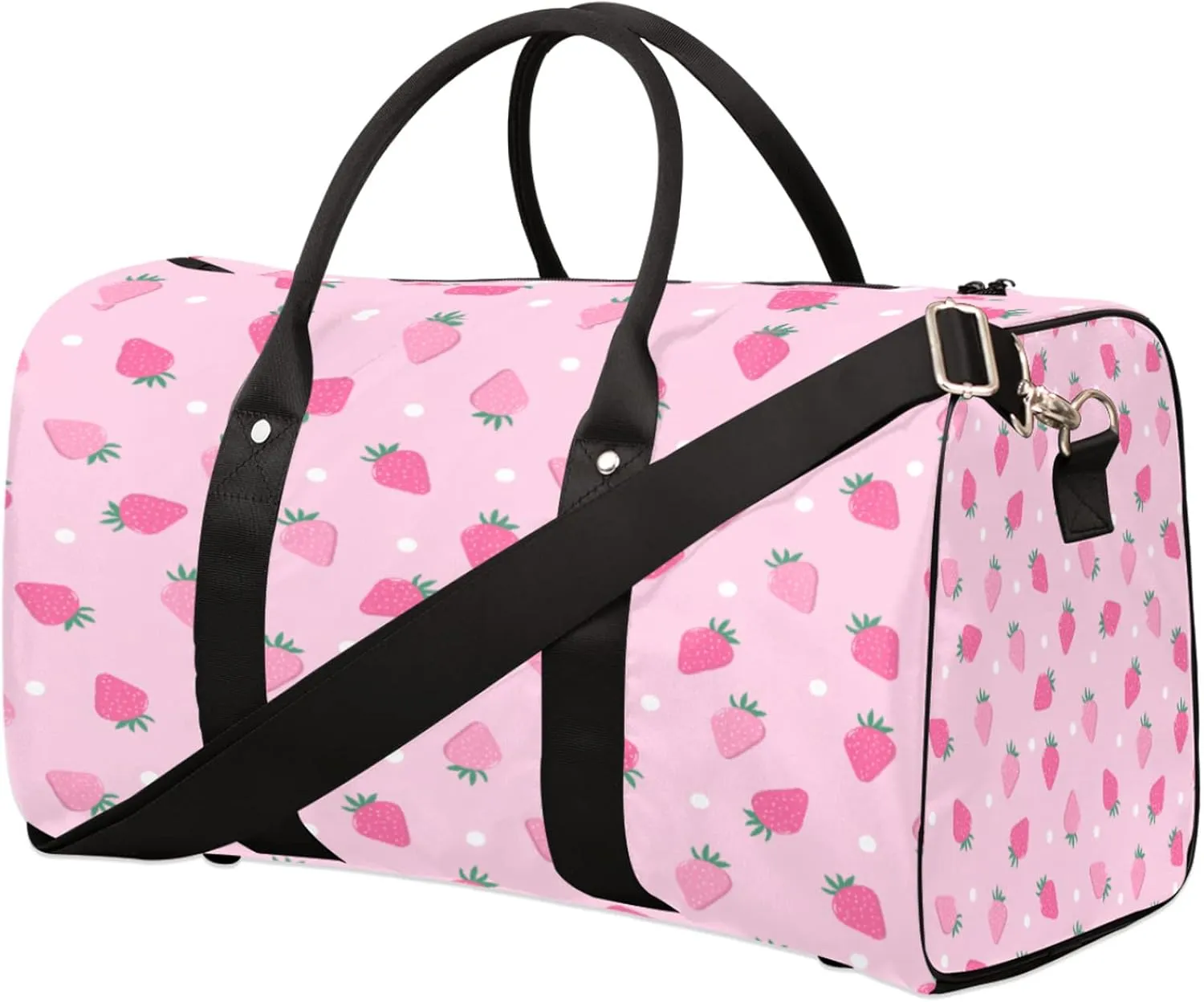 Pink Strawberry Travel Duffel Bag for Women Girls Cute Strawberry Sport Gym Tote Bag Lightweight Waterproof Foldable Weekender Overnight for Dance Sport Gym Hospital Training Swim Yoga Handbag Pink