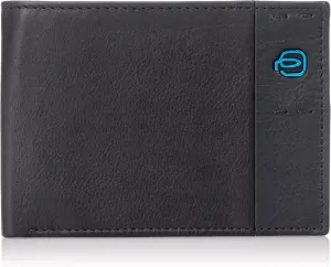 Piquadro Men's Leather Wallet with Flip Up Id Window, Coin Pocket and Credit Card Slots, Black/Black, One Size