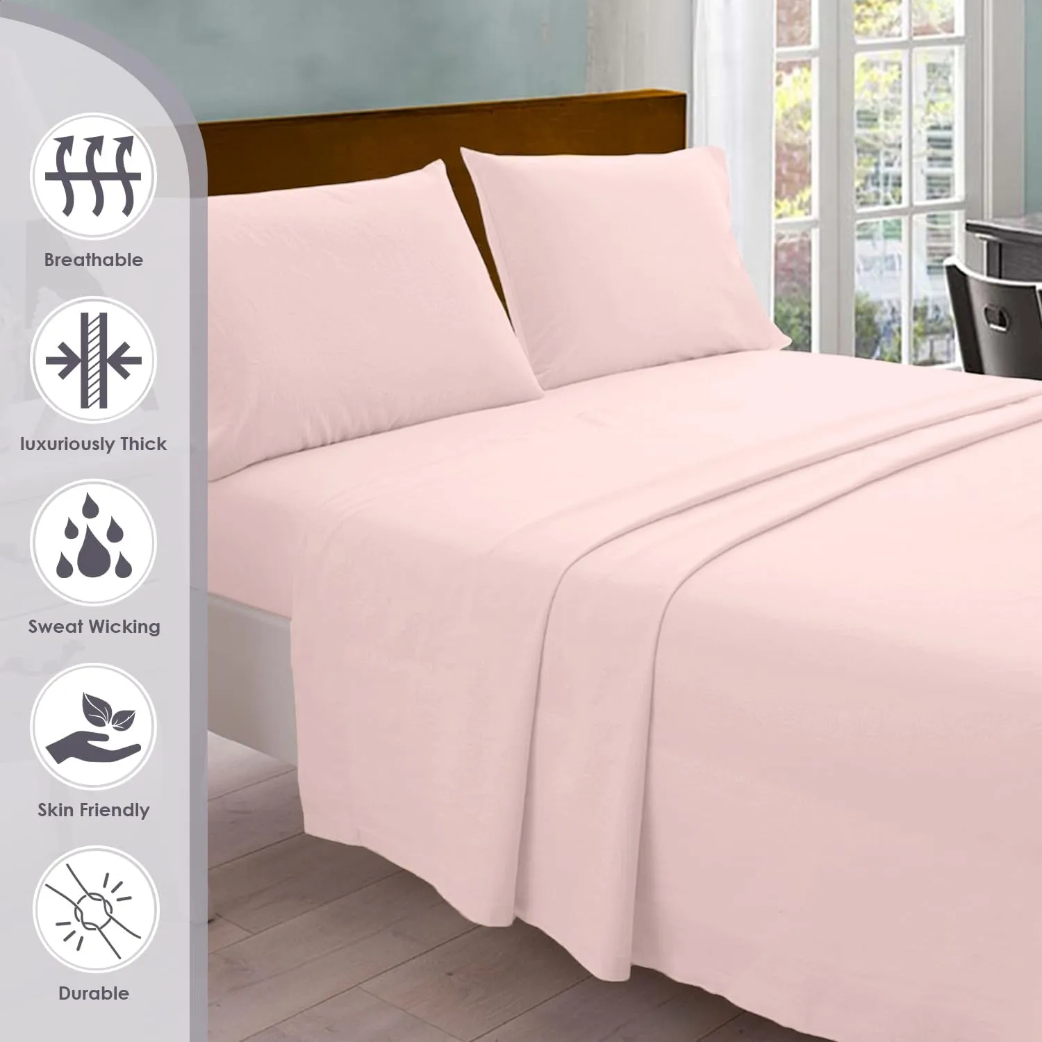 Pizuna Pure 100% Cotton Sheets King Size, 800 Thread Count Long Staple Cotton Crisp Sateen Sheets King with 15inch Deep Pocket (Combed Light Pink Cotton Sheets King)
