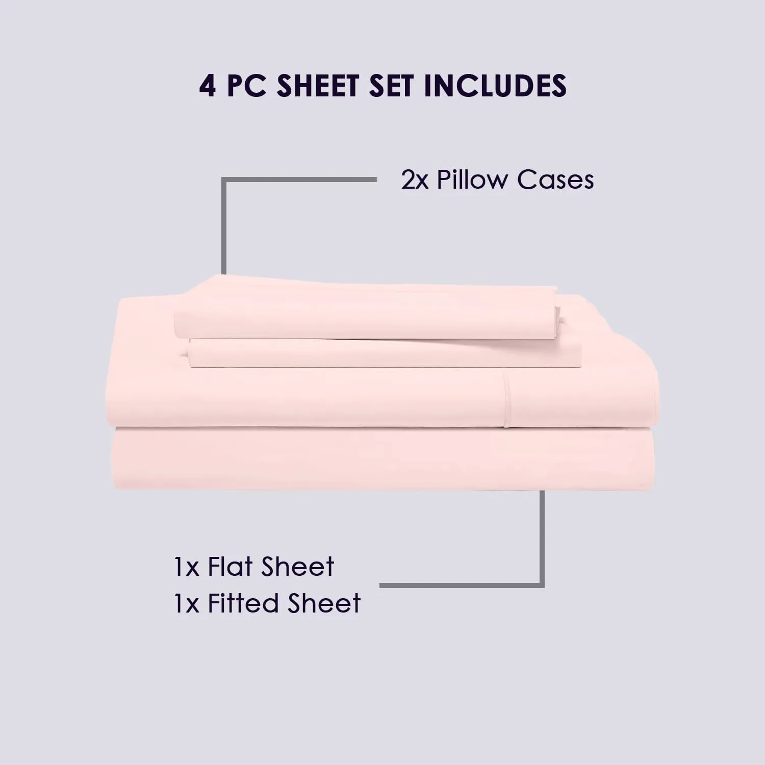 Pizuna Pure 100% Cotton Sheets King Size, 800 Thread Count Long Staple Cotton Crisp Sateen Sheets King with 15inch Deep Pocket (Combed Light Pink Cotton Sheets King)