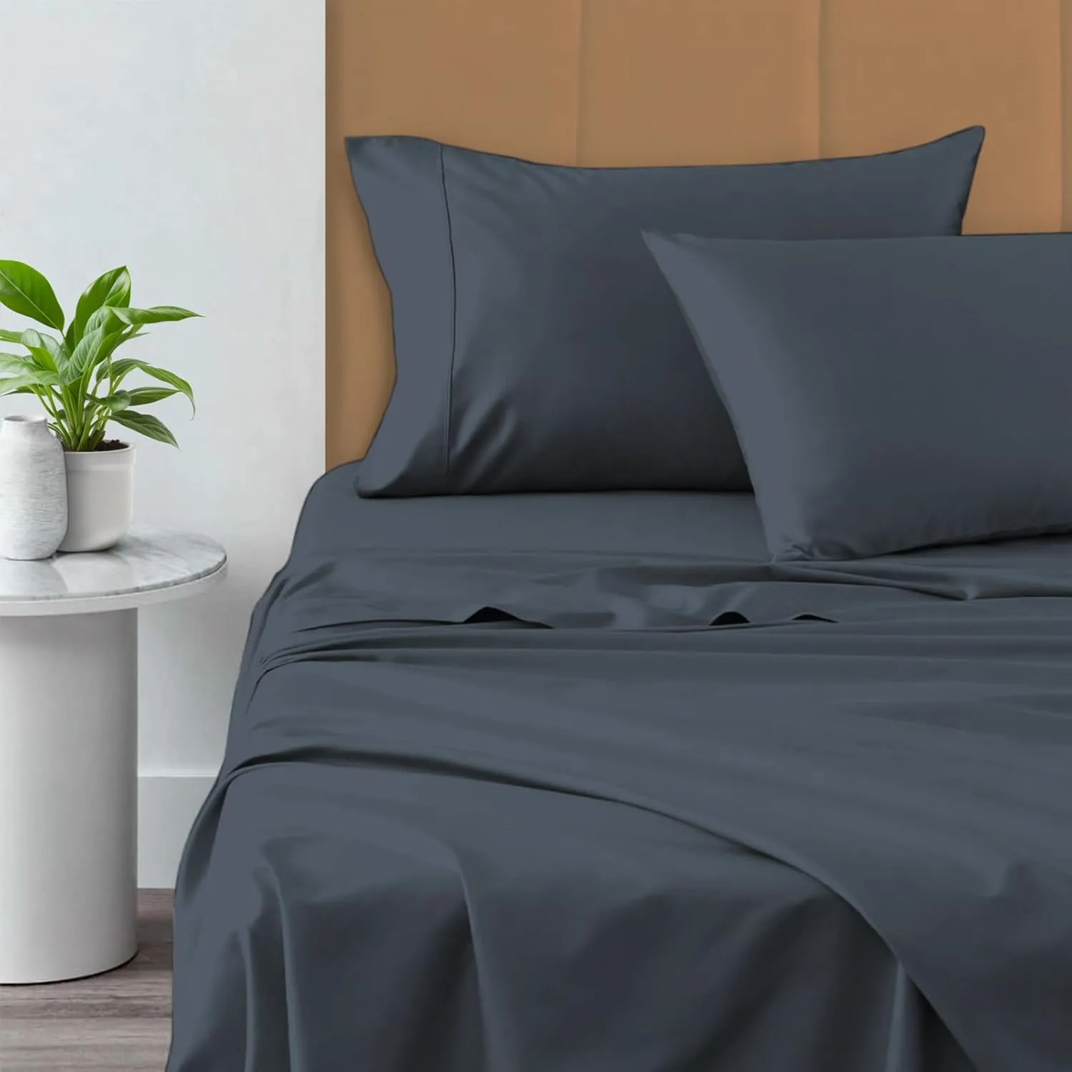 Pizuna Pure 100% Cotton Sheets Queen Size, 800 Thread Count Long Staple Cotton Crisp Sateen Sheets Queen with 15inch Deep Pocket (Combed dark blue Cotton Sheets Queen)
