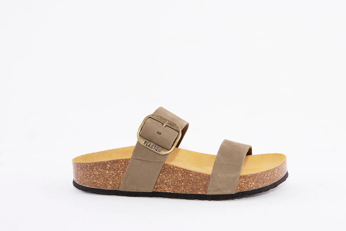 PLAKTON - 343004 FLAT BUCKLE MULE - GREEN NUBUCK