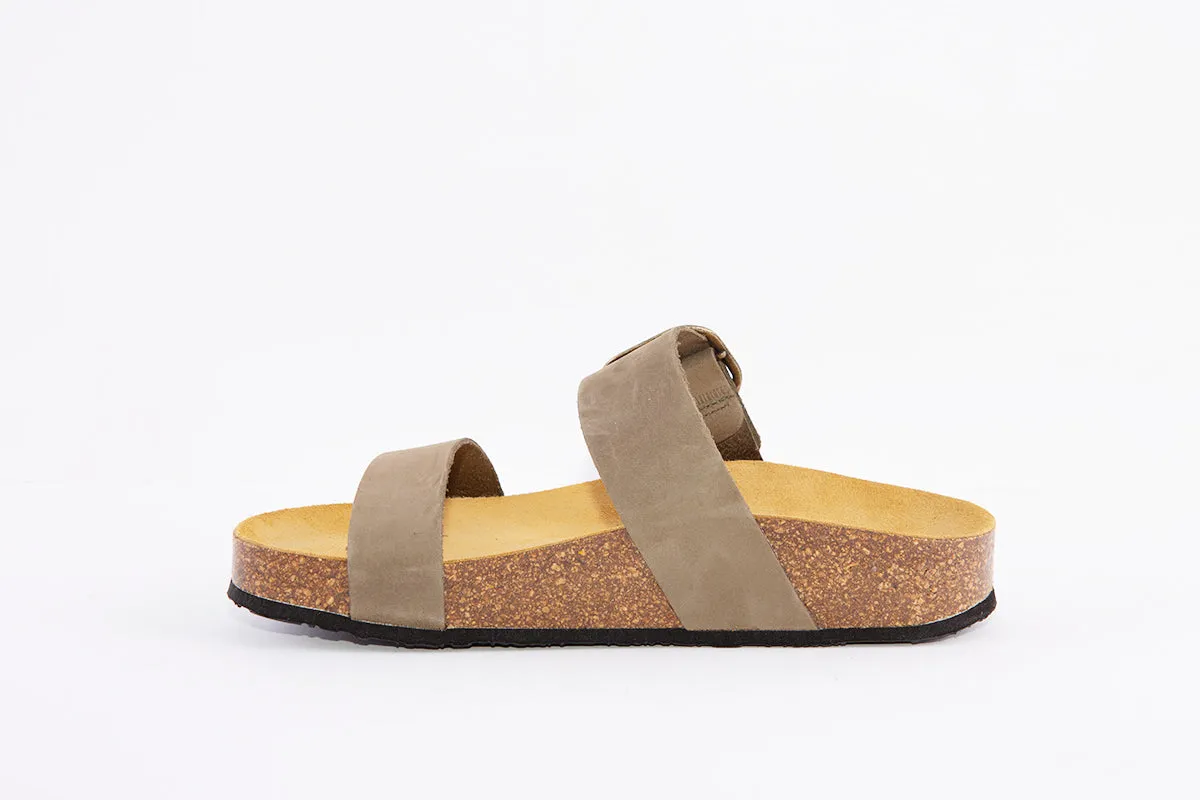 PLAKTON - 343004 FLAT BUCKLE MULE - GREEN NUBUCK