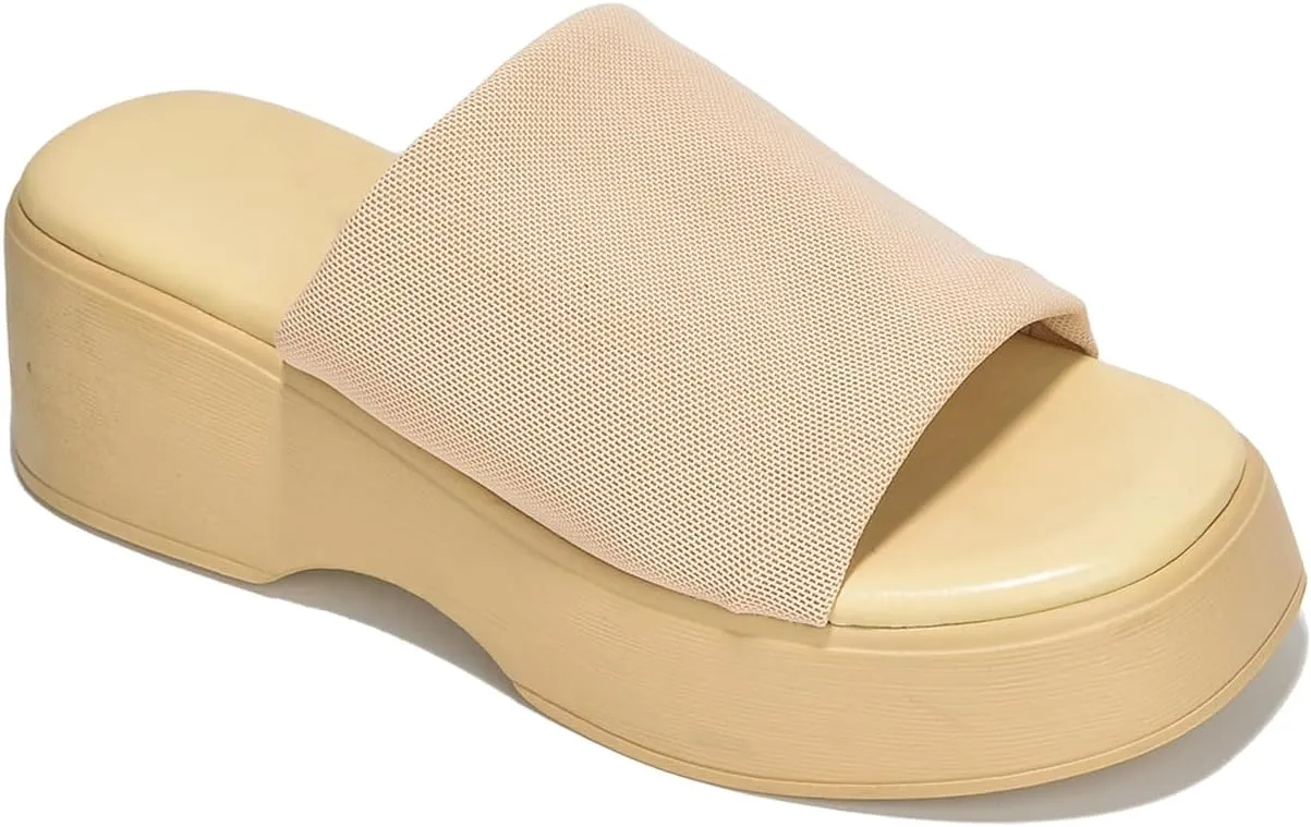 Platform Sandals Women Wedges Slides Chunky Heels Wedge Sandals Fabric Mule Fitted Cloud Lightweight Shoes Slipper  Memory Foam