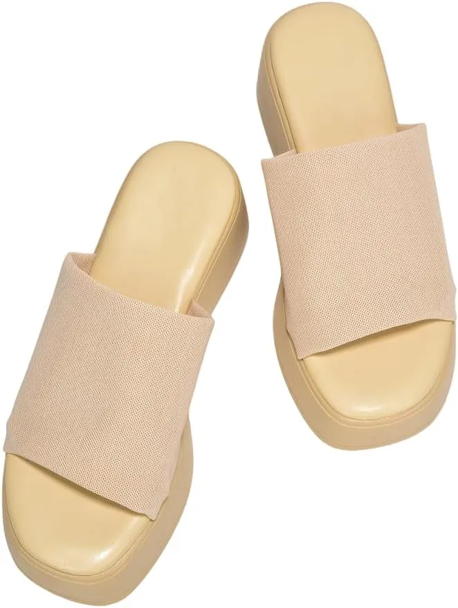 Platform Sandals Women Wedges Slides Chunky Heels Wedge Sandals Fabric Mule Fitted Cloud Lightweight Shoes Slipper  Memory Foam