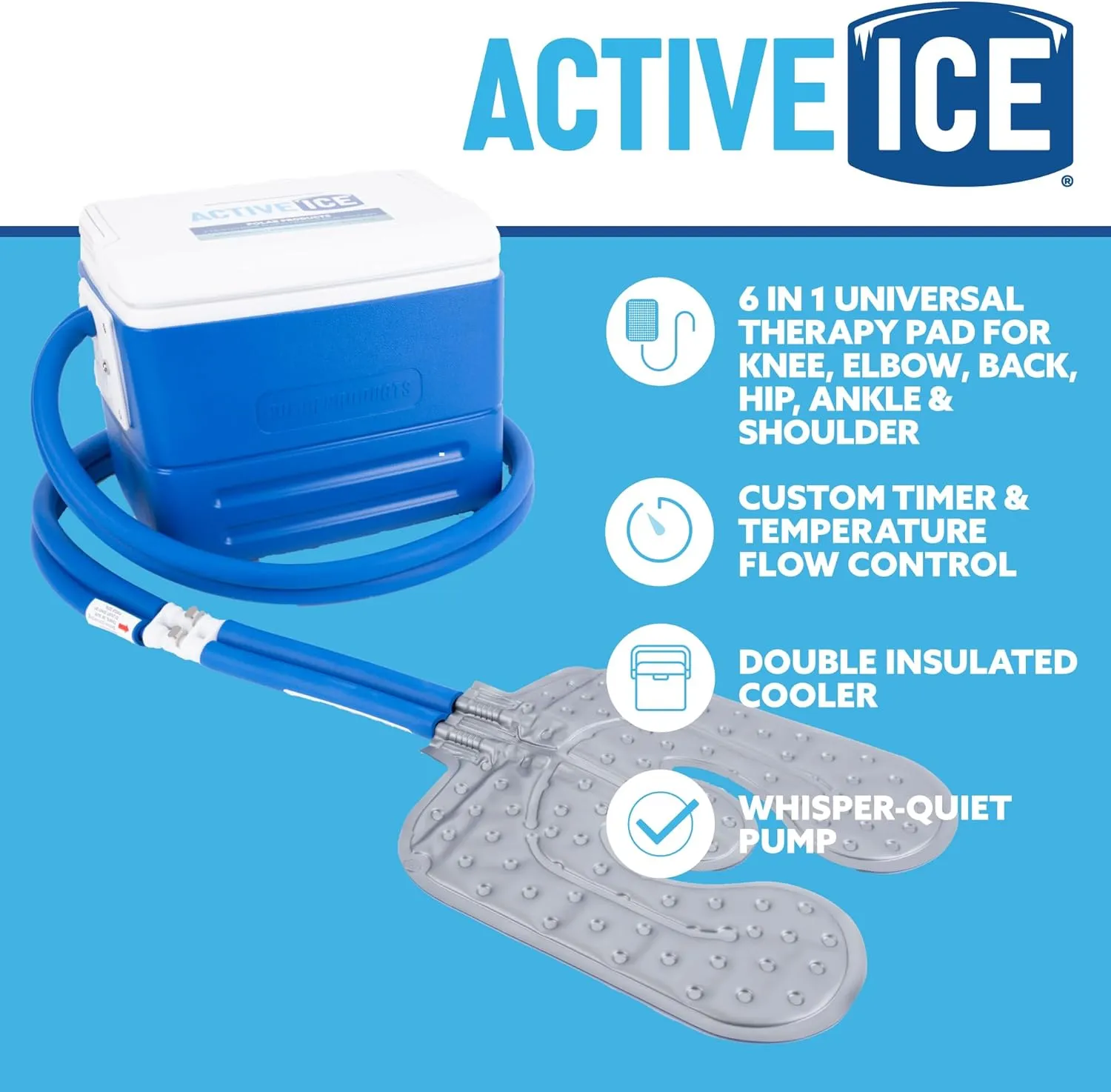 Polar Active Ice 3.0 | 9 QT Cold Therapy Ice Machine| Programmable Timer | 6 in 1 Universal Pad | Cryotherapy Pain Relief System | Ace Bandage Style Compression