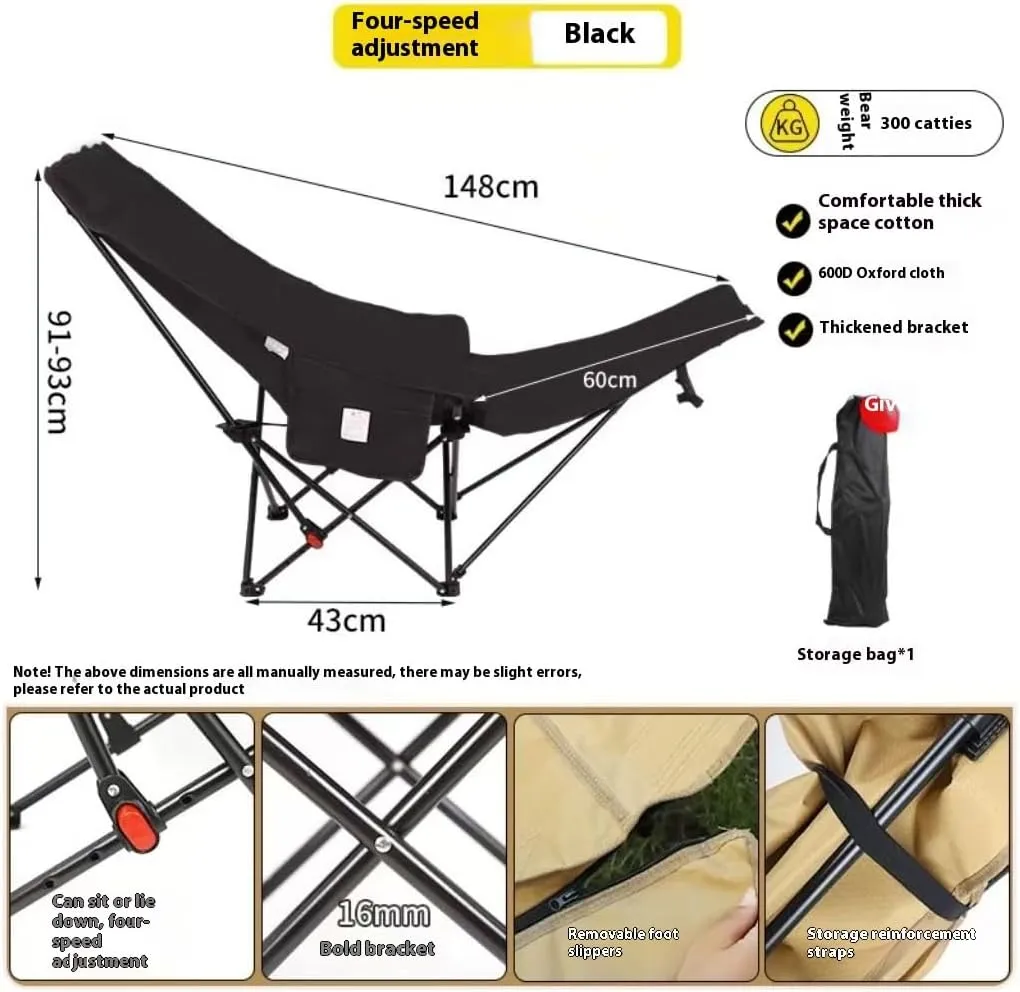 Portable Folding Camping Chair, Lawn Chair, Comfortable and Lightweight Sports Chair, Equipped with Three Adjustable Outdoor Fishing Gears, Suitable for Travel (Four Speed Black 165 degr)