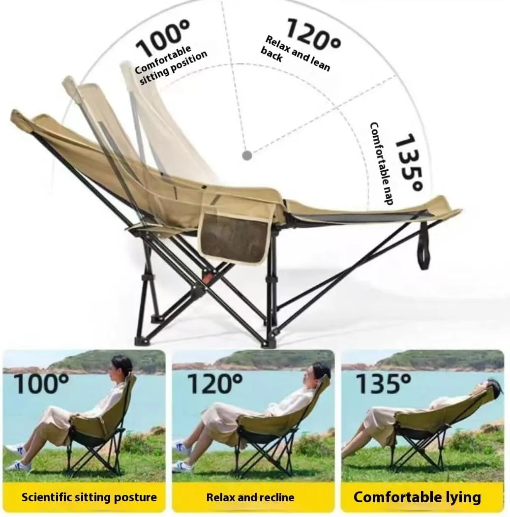 Portable Folding Camping Chair, Lawn Chair, Comfortable and Lightweight Sports Chair, Equipped with Three Adjustable Outdoor Fishing Gears, Suitable for Travel (Four Speed Black 165 degr)