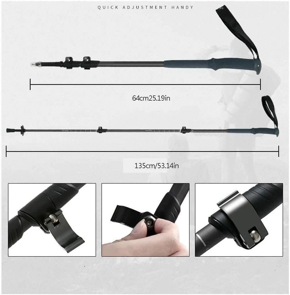 Portable Telescopic Hiking Poles – Ultralight 85% Carbon Fiber, Adjustable 65-135cm, External Lock, Cork & EVA Grip, Tungsten Steel Tip for Hiking, Trekking, Skiing