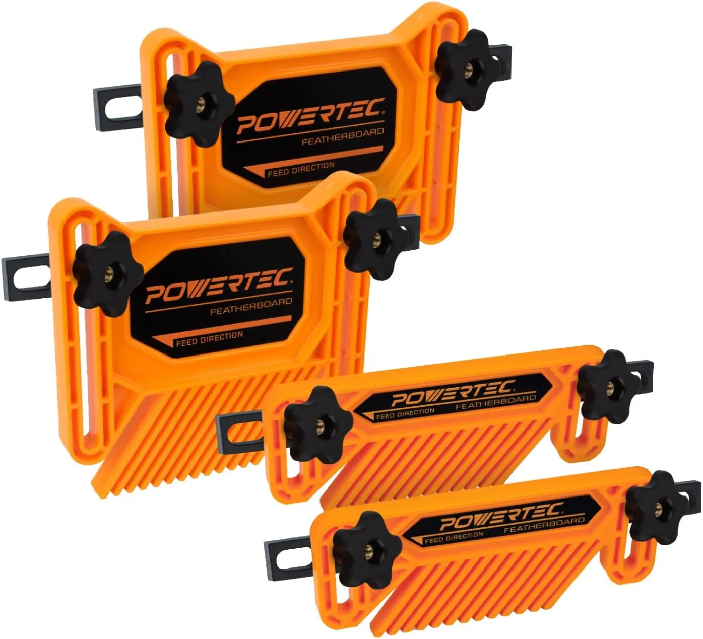 POWERTEC Tandem Feather Boards for Table Saw, Router Table & Bandsaw - 4PCs Combo Set, Fits T-Track & Miter Slot - Woodworking Tools & Accessories to Reduce Kickback & Increase Safety (72027)