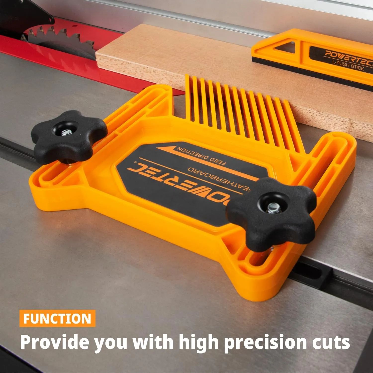 POWERTEC Tandem Feather Boards for Table Saw, Router Table & Bandsaw - 4PCs Combo Set, Fits T-Track & Miter Slot - Woodworking Tools & Accessories to Reduce Kickback & Increase Safety (72027)