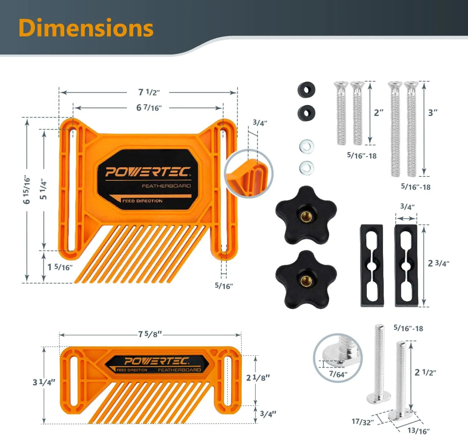 POWERTEC Tandem Feather Boards for Table Saw, Router Table & Bandsaw - 4PCs Combo Set, Fits T-Track & Miter Slot - Woodworking Tools & Accessories to Reduce Kickback & Increase Safety (72027)