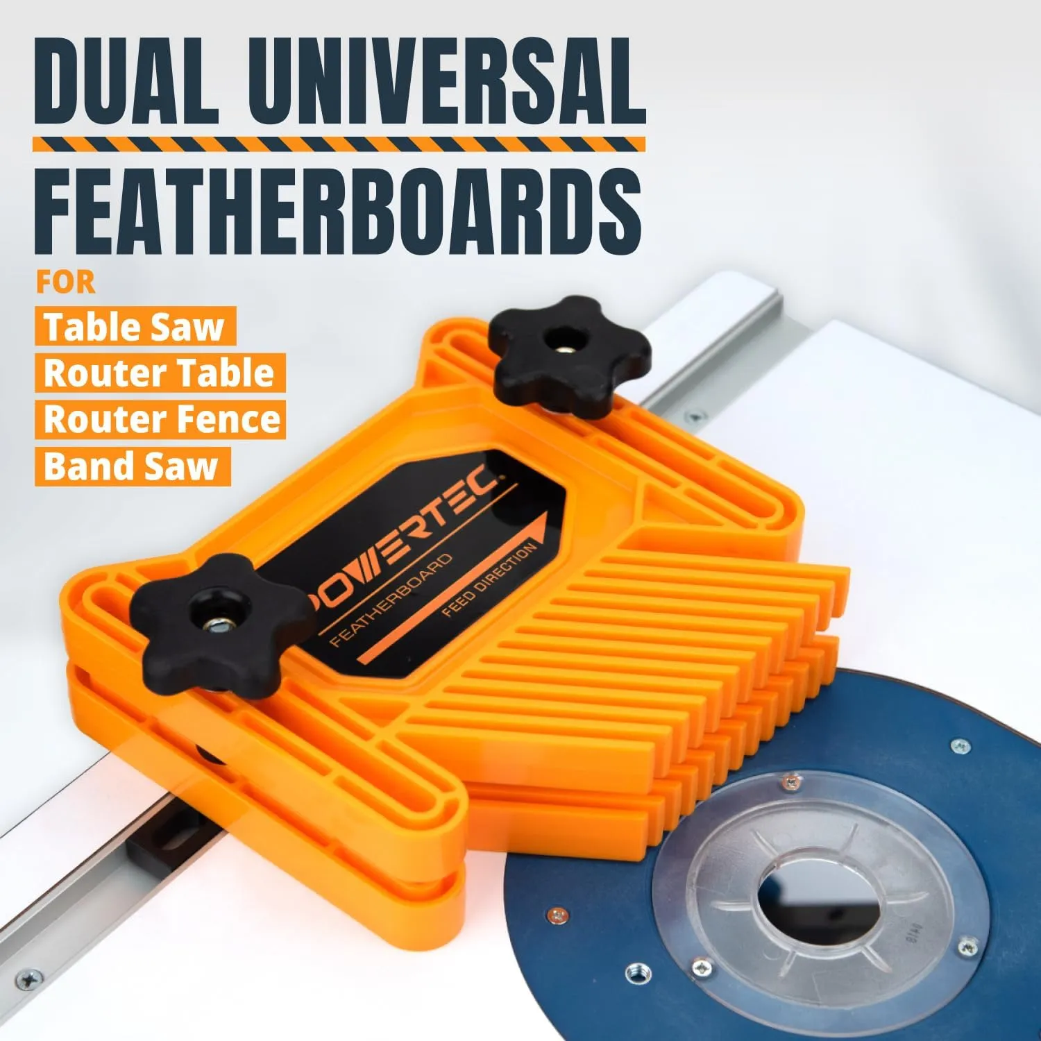 POWERTEC Tandem Feather Boards for Table Saw, Router Table & Bandsaw - 4PCs Combo Set, Fits T-Track & Miter Slot - Woodworking Tools & Accessories to Reduce Kickback & Increase Safety (72027)