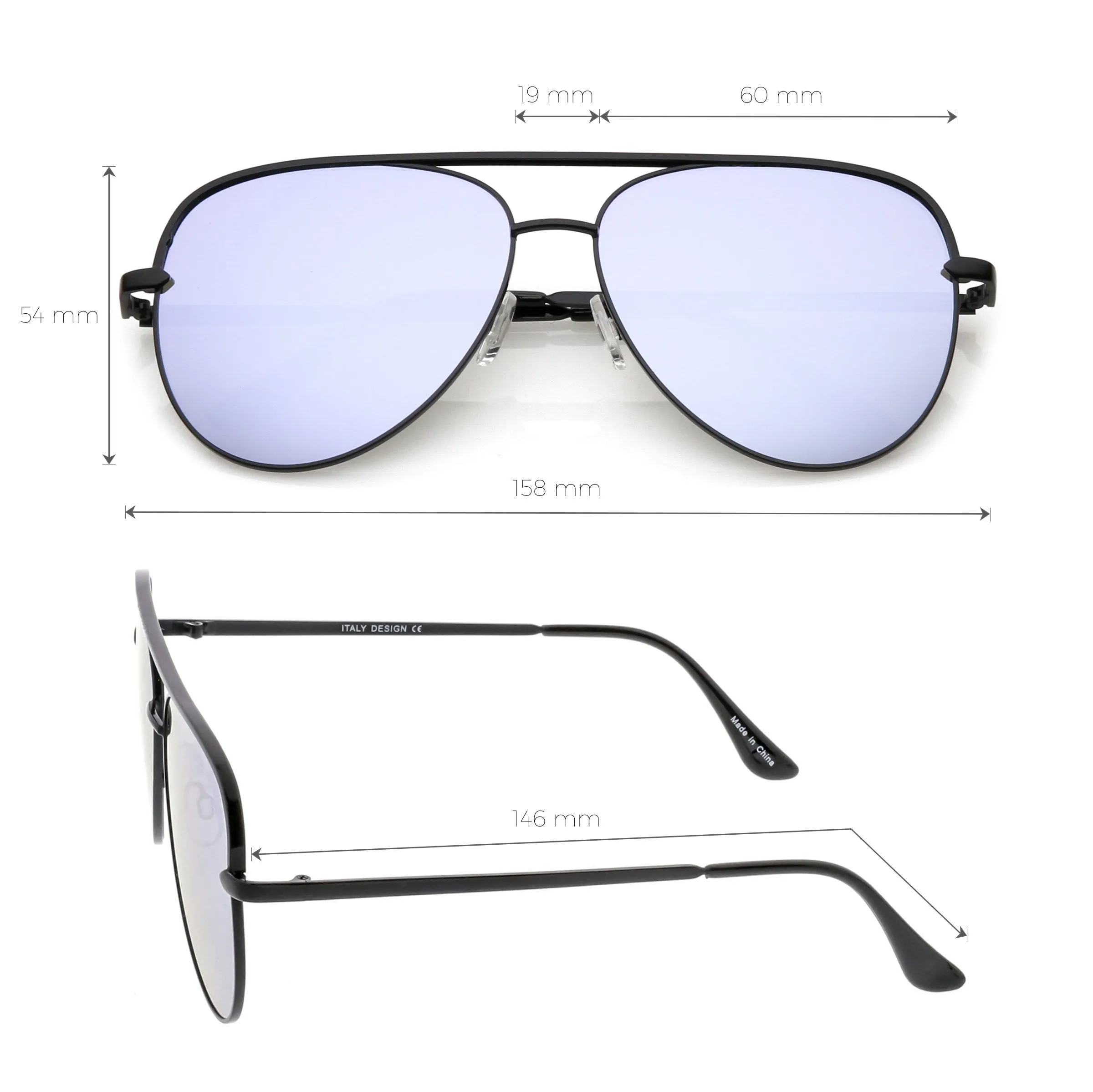 Premium Oversize Mirrored Flat Lens Aviator Sunglasses C361