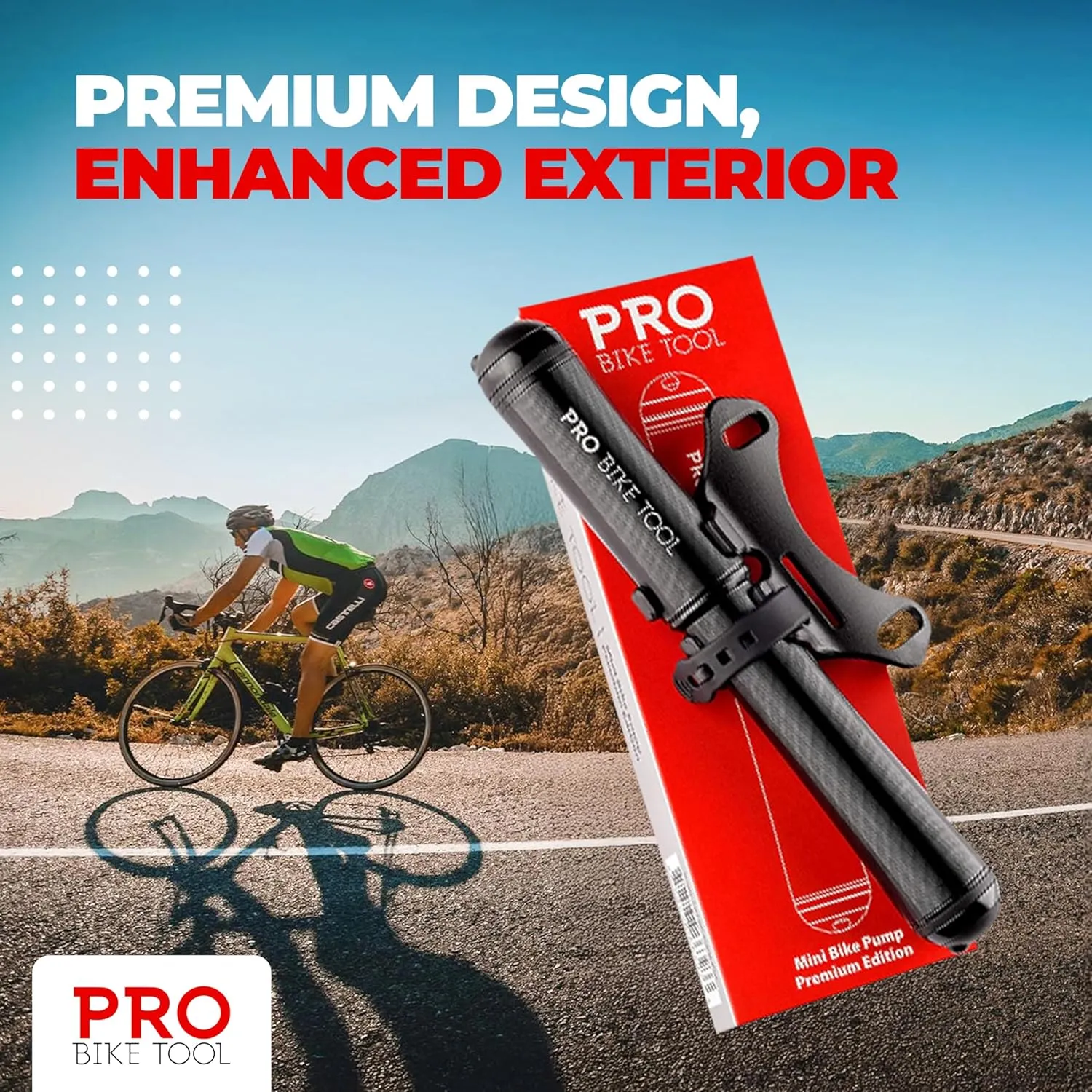 PRO BIKE TOOL Mini Bike Pump Premium Edition - Fits Presta and Schrader valves - High Pressure PSI - Bicycle Tyre Pump for Road and Mountain Bikes