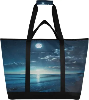 Quiet Night Moon Ocean Reusable Insulated Lunchbox Cooler Bag, Leakproof Kitchen Grocery Bag Collapsible Portable Cooler Tote Bag for Picnic, Camping, Office, Travel
