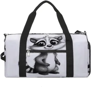 Raccoon Painting Barrel Gym Bags for Men And Women, Duffle Bag for Travel Sports Bag Camping Weekend Carry on Overnight Duffel Bag with Shoulder Strap